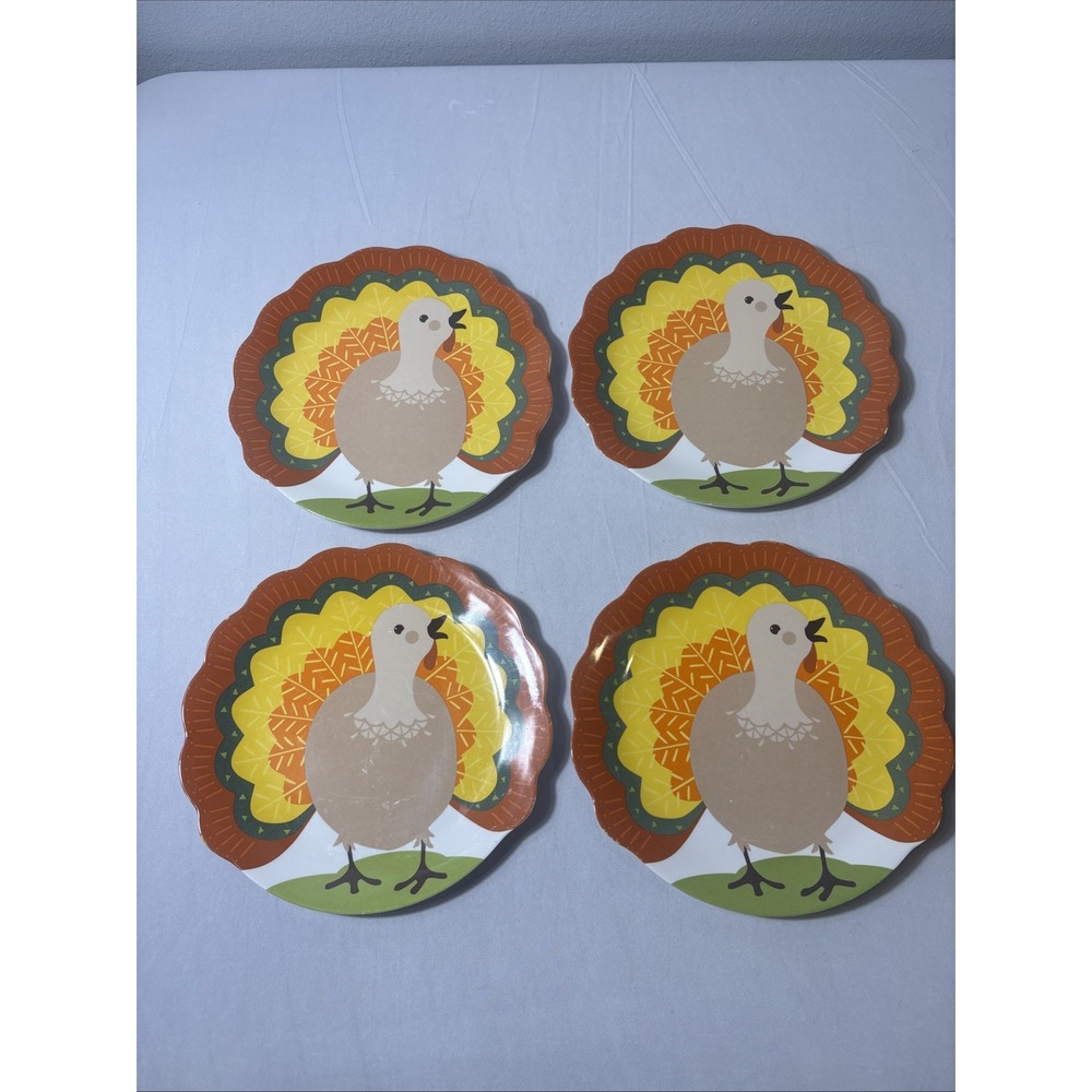 POTTERY BARN KIDS Thanksgiving Turkey 9" Melamine Dinner Plates- Set of 4